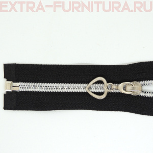 Молния спираль декор Т5 50см цв.черный/серебро (сердце)