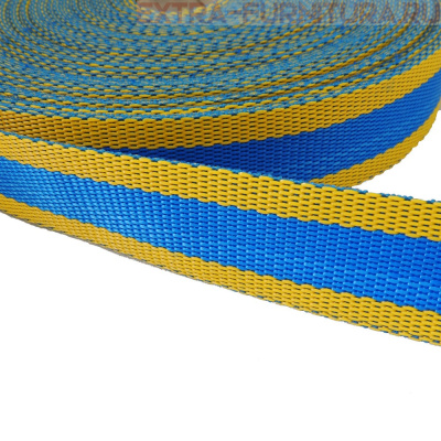Стропа двухцветная, шир.30мм, цв. желтый/синий, уп.25м, пл. 17 гр/м