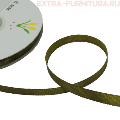 Лента атласная  6 мм  цв.140 темно-оливковый рул. 27,42м