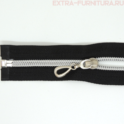 Молния спираль декор Т5 65см цв.черный/серебро (капля)